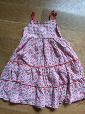 Mini Boden Pink and White Printed Tiered Sundress